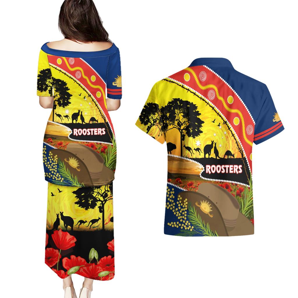 Roosters ANZAC Day Couples Matching Puletasi and Hawaiian Shirt Rosemary Starring Night Style