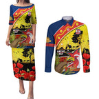 Roosters ANZAC Day Couples Matching Puletasi and Long Sleeve Button Shirt Rosemary Starring Night Style