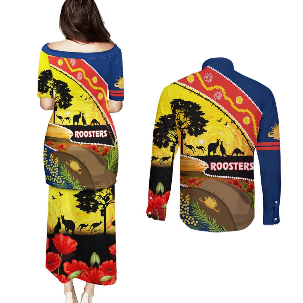 Roosters ANZAC Day Couples Matching Puletasi and Long Sleeve Button Shirt Rosemary Starring Night Style