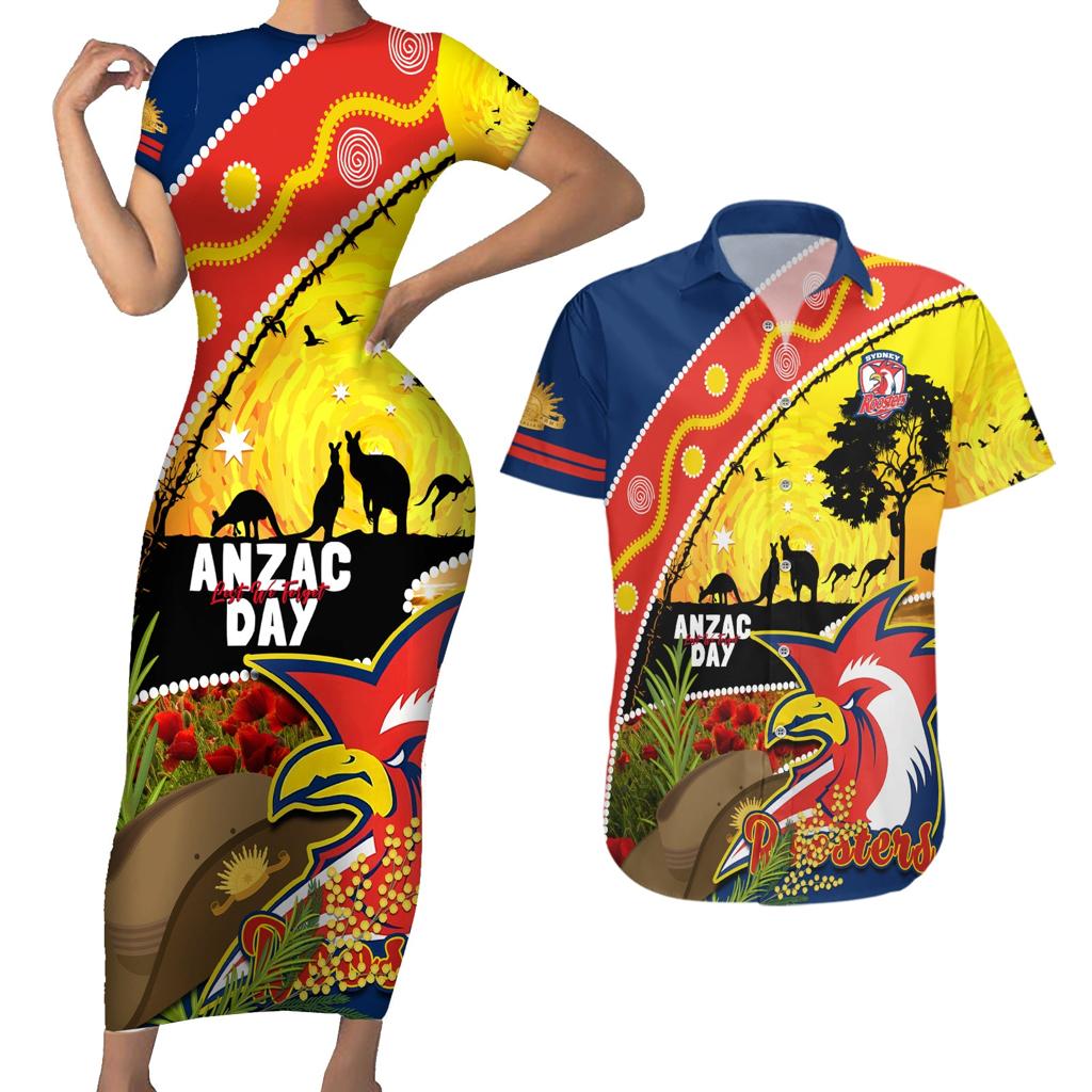 Roosters ANZAC Day Couples Matching Short Sleeve Bodycon Dress and Hawaiian Shirt Rosemary Starring Night Style