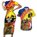 Roosters ANZAC Day Couples Matching Short Sleeve Bodycon Dress and Hawaiian Shirt Rosemary Starring Night Style