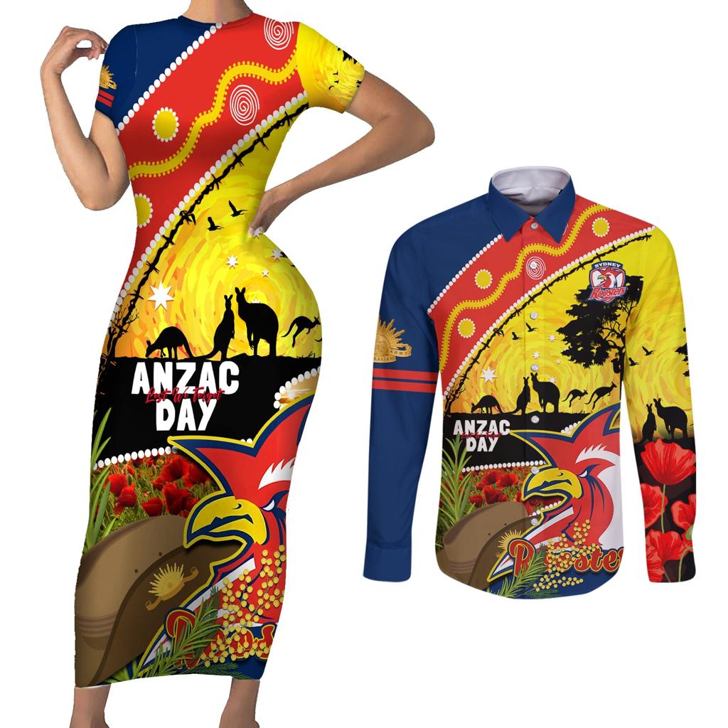 Roosters ANZAC Day Couples Matching Short Sleeve Bodycon Dress and Long Sleeve Button Shirt Rosemary Starring Night Style