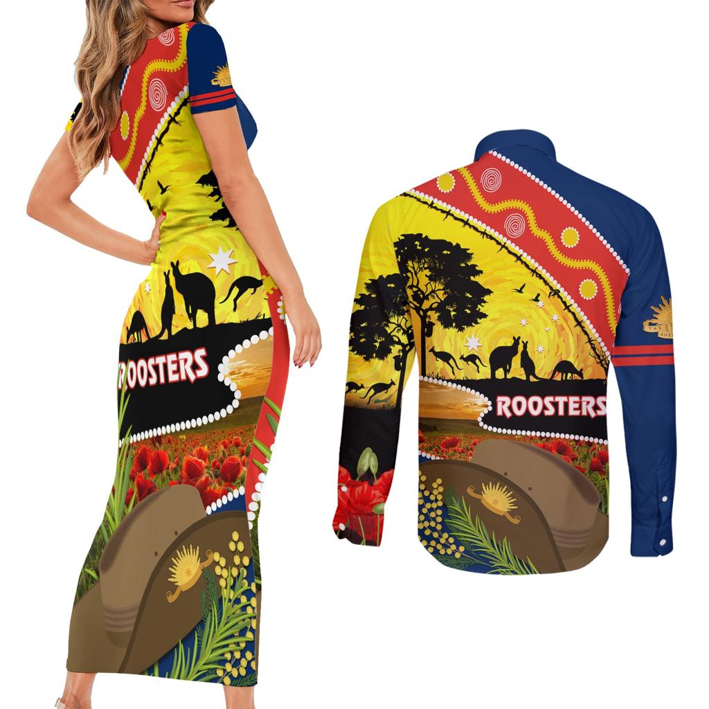 Roosters ANZAC Day Couples Matching Short Sleeve Bodycon Dress and Long Sleeve Button Shirt Rosemary Starring Night Style