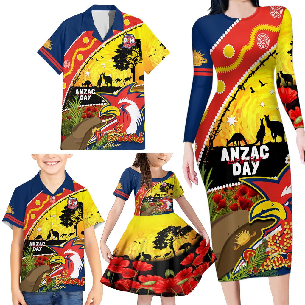 Roosters ANZAC Day Family Matching Long Sleeve Bodycon Dress and Hawaiian Shirt Rosemary Starring Night Style
