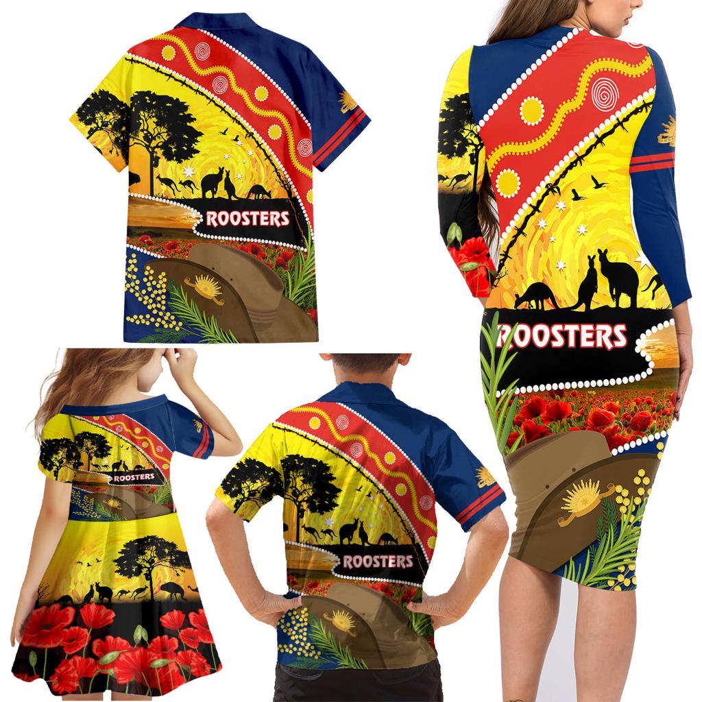 Roosters ANZAC Day Family Matching Long Sleeve Bodycon Dress and Hawaiian Shirt Rosemary Starring Night Style