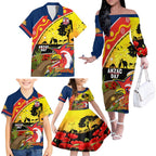 Roosters ANZAC Day Family Matching Off Shoulder Long Sleeve Dress and Hawaiian Shirt Rosemary Starring Night Style