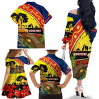 Roosters ANZAC Day Family Matching Off Shoulder Long Sleeve Dress and Hawaiian Shirt Rosemary Starring Night Style