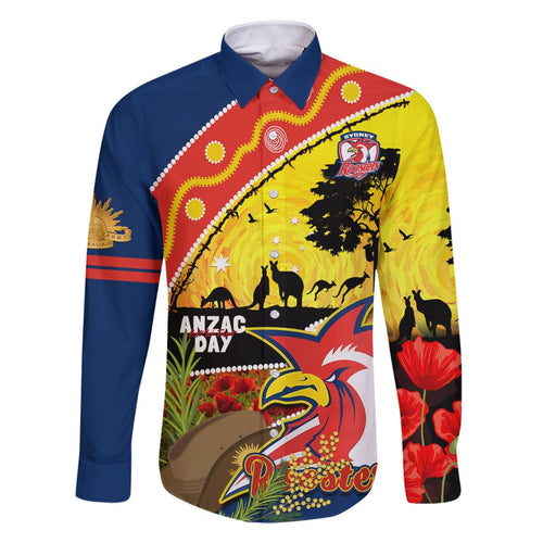 Roosters ANZAC Day Family Matching Off Shoulder Long Sleeve Dress and Hawaiian Shirt Rosemary Starring Night Style
