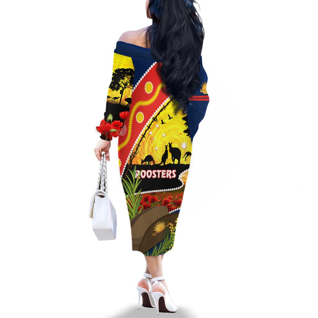 Roosters ANZAC Day Family Matching Off Shoulder Long Sleeve Dress and Hawaiian Shirt Rosemary Starring Night Style