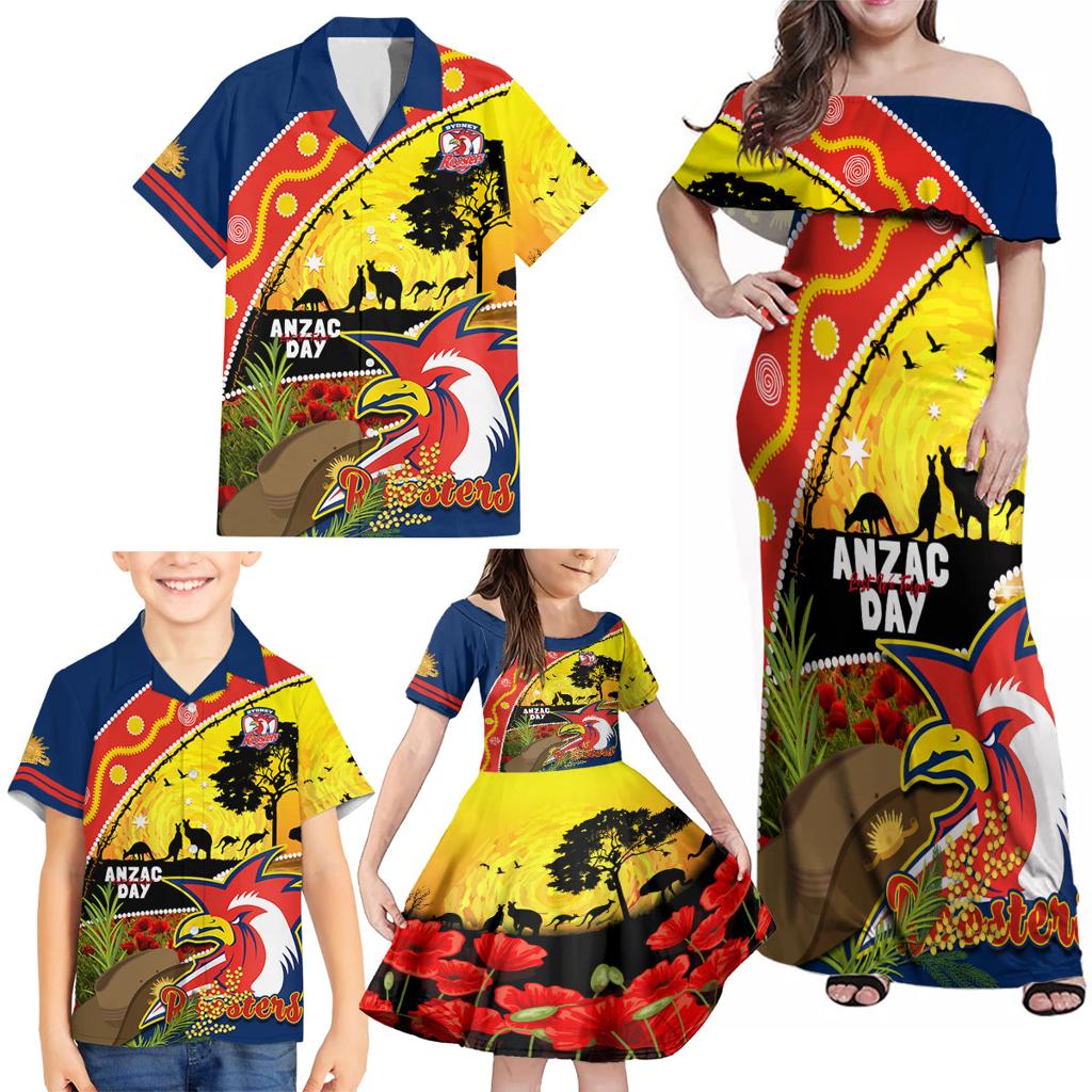 Roosters ANZAC Day Family Matching Off Shoulder Maxi Dress and Hawaiian Shirt Rosemary Starring Night Style