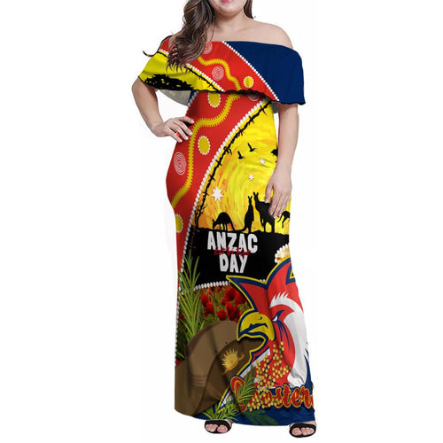 Roosters ANZAC Day Family Matching Off Shoulder Maxi Dress and Hawaiian Shirt Rosemary Starring Night Style