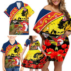 Roosters ANZAC Day Family Matching Off Shoulder Short Dress and Hawaiian Shirt Rosemary Starring Night Style