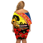 Roosters ANZAC Day Family Matching Off Shoulder Short Dress and Hawaiian Shirt Rosemary Starring Night Style