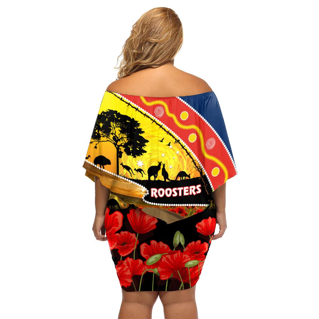Roosters ANZAC Day Family Matching Off Shoulder Short Dress and Hawaiian Shirt Rosemary Starring Night Style