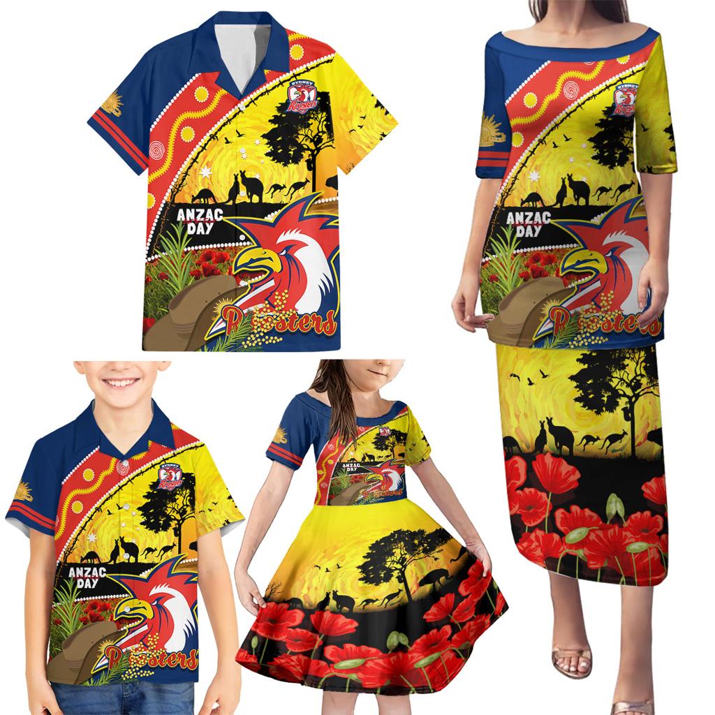 Roosters ANZAC Day Family Matching Puletasi and Hawaiian Shirt Rosemary Starring Night Style