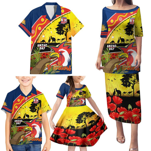 Roosters ANZAC Day Family Matching Puletasi and Hawaiian Shirt Rosemary Starring Night Style