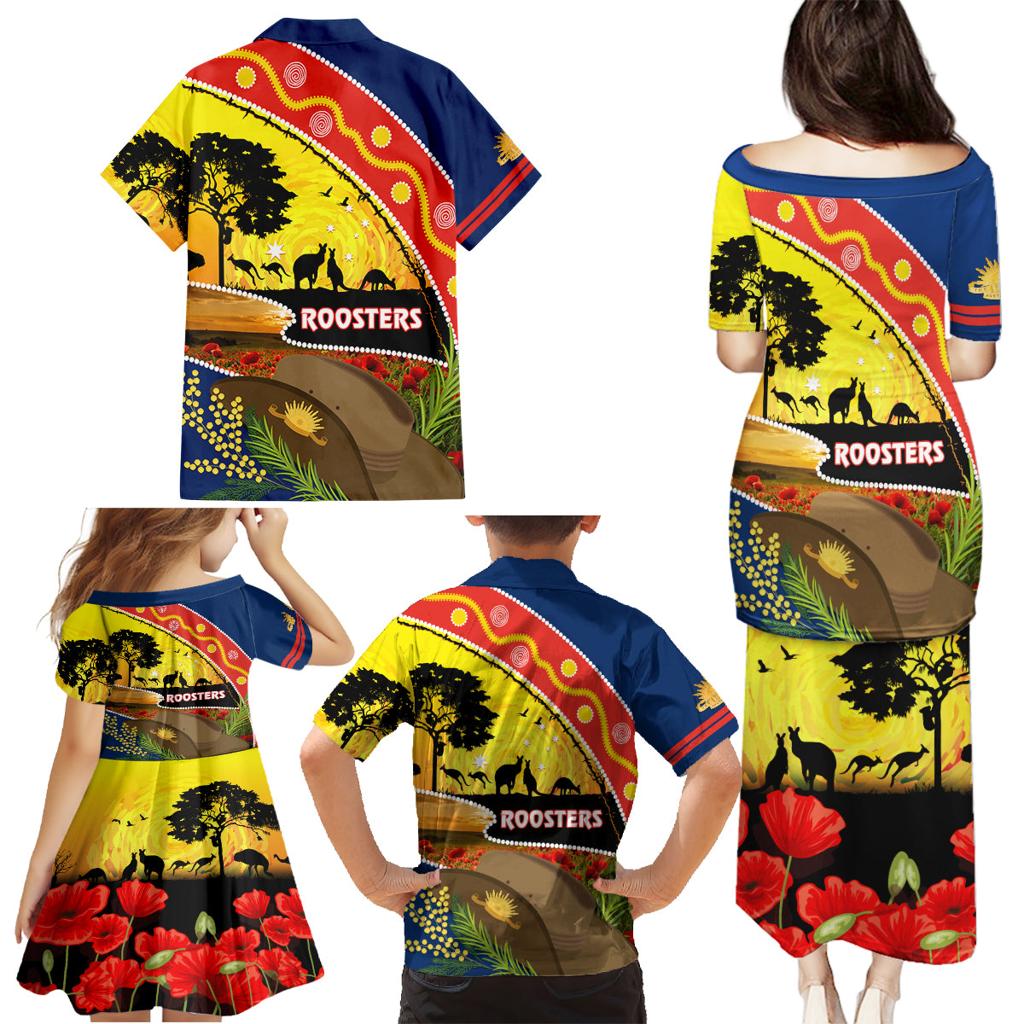 Roosters ANZAC Day Family Matching Puletasi and Hawaiian Shirt Rosemary Starring Night Style