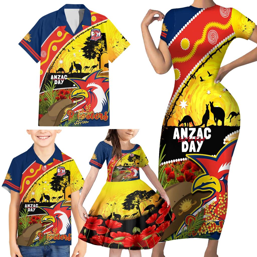 Roosters ANZAC Day Family Matching Short Sleeve Bodycon Dress and Hawaiian Shirt Rosemary Starring Night Style