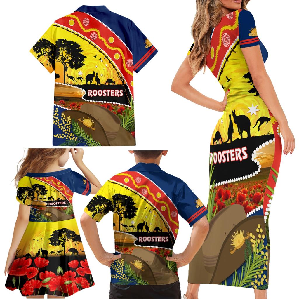 Roosters ANZAC Day Family Matching Short Sleeve Bodycon Dress and Hawaiian Shirt Rosemary Starring Night Style