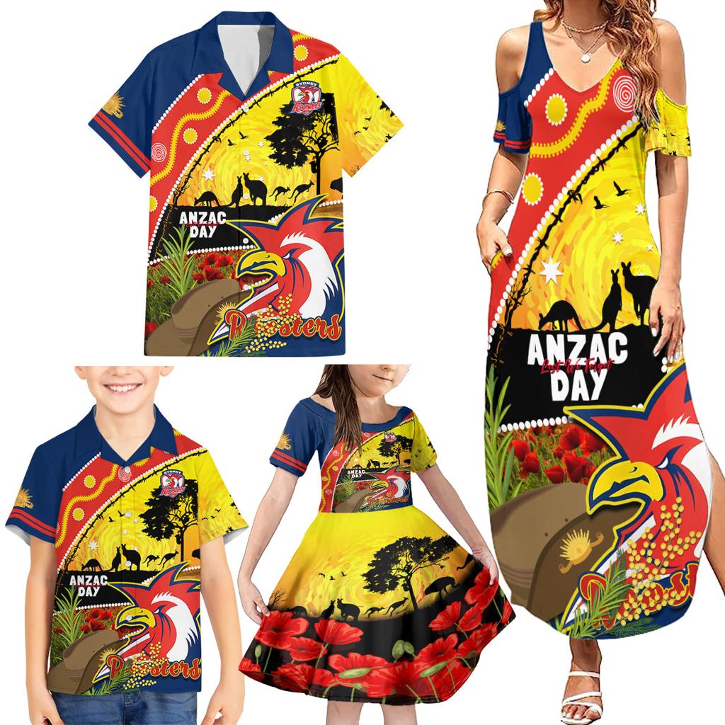 Roosters ANZAC Day Family Matching Summer Maxi Dress and Hawaiian Shirt Rosemary Starring Night Style