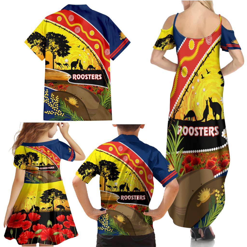 Roosters ANZAC Day Family Matching Summer Maxi Dress and Hawaiian Shirt Rosemary Starring Night Style