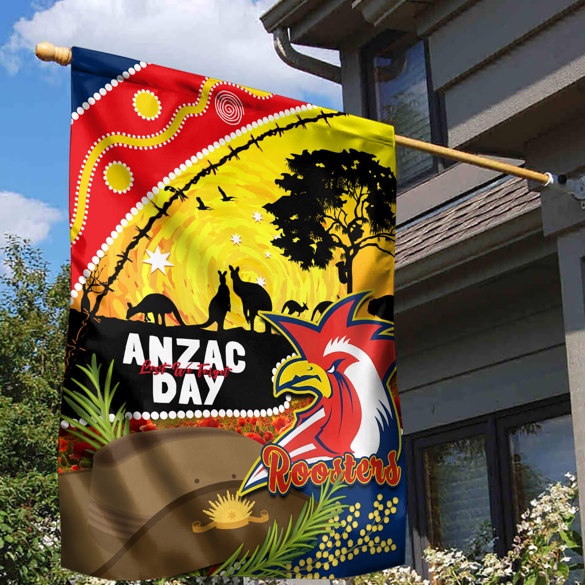 Roosters ANZAC Day Garden Flag Rosemary Starring Night Style