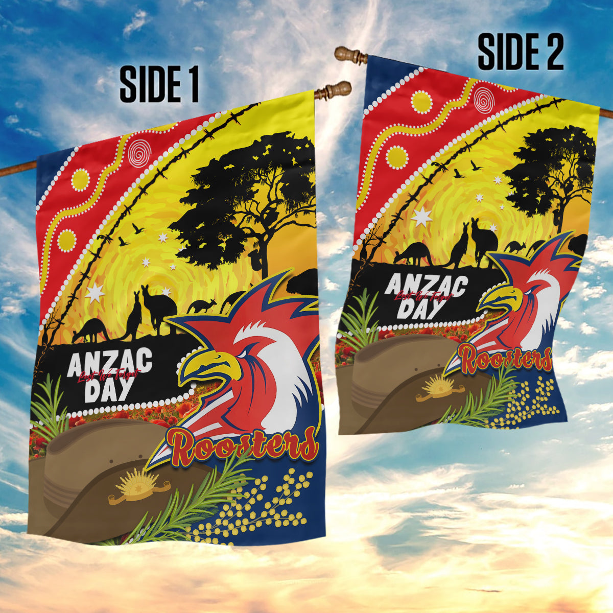 Roosters ANZAC Day Garden Flag Rosemary Starring Night Style