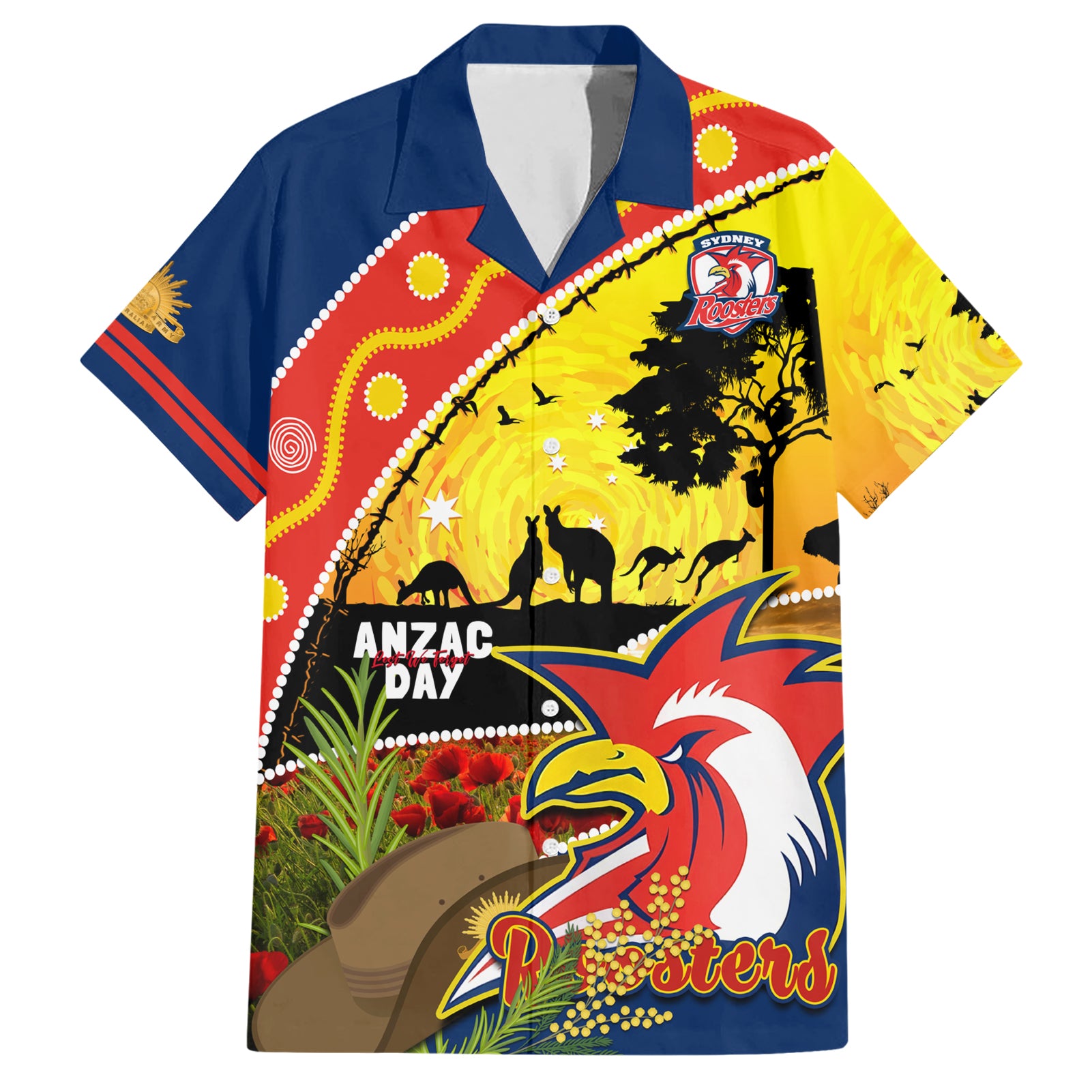 Roosters ANZAC Day Hawaiian Shirt Rosemary Starring Night Style