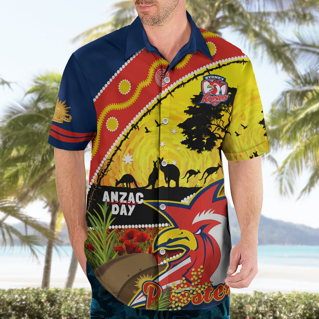 Roosters ANZAC Day Hawaiian Shirt Rosemary Starring Night Style