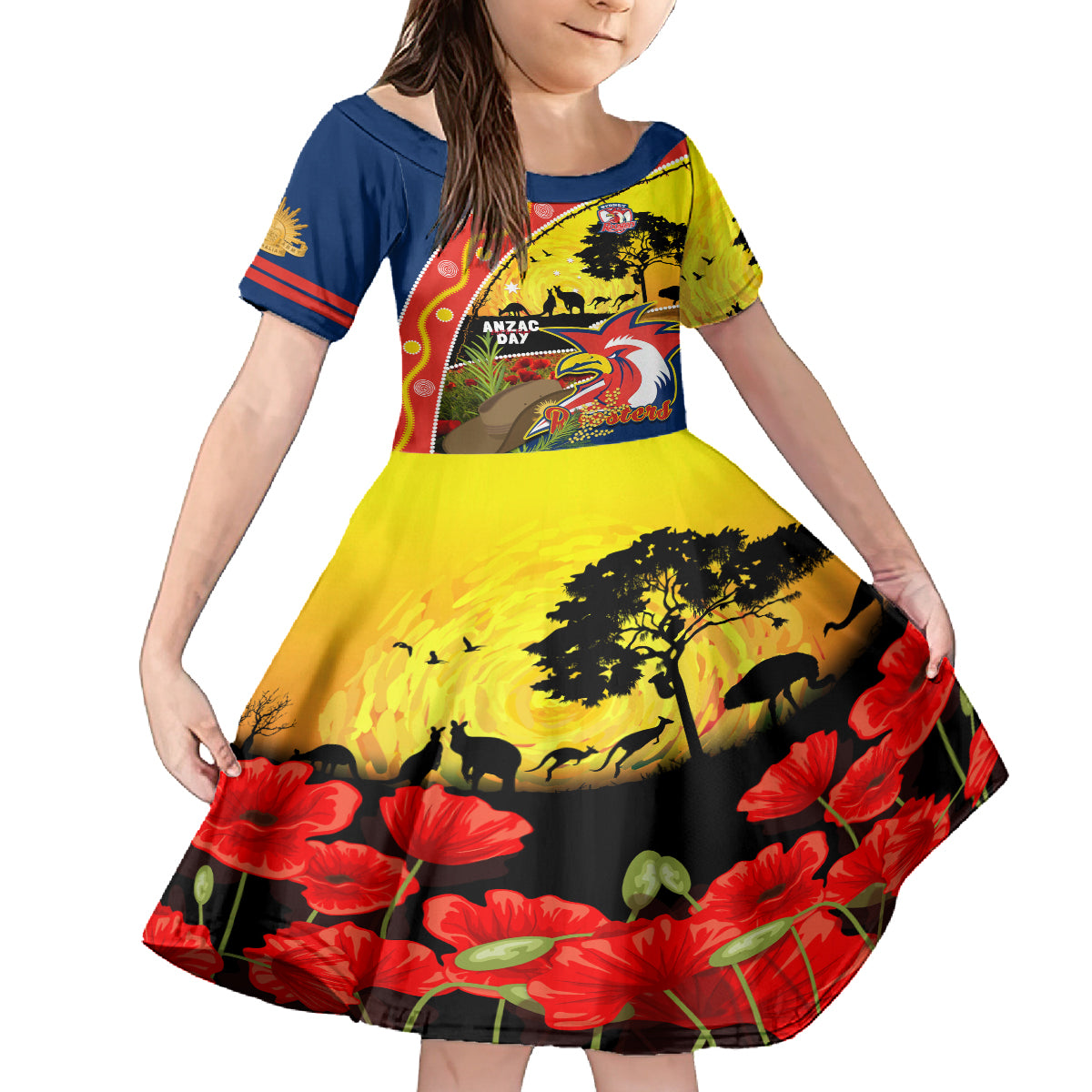 Roosters ANZAC Day Kid Short Sleeve Dress Rosemary Starring Night Style