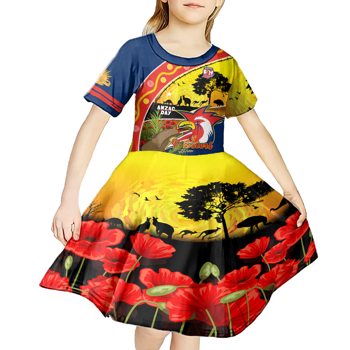 Roosters ANZAC Day Kid Short Sleeve Dress Rosemary Starring Night Style