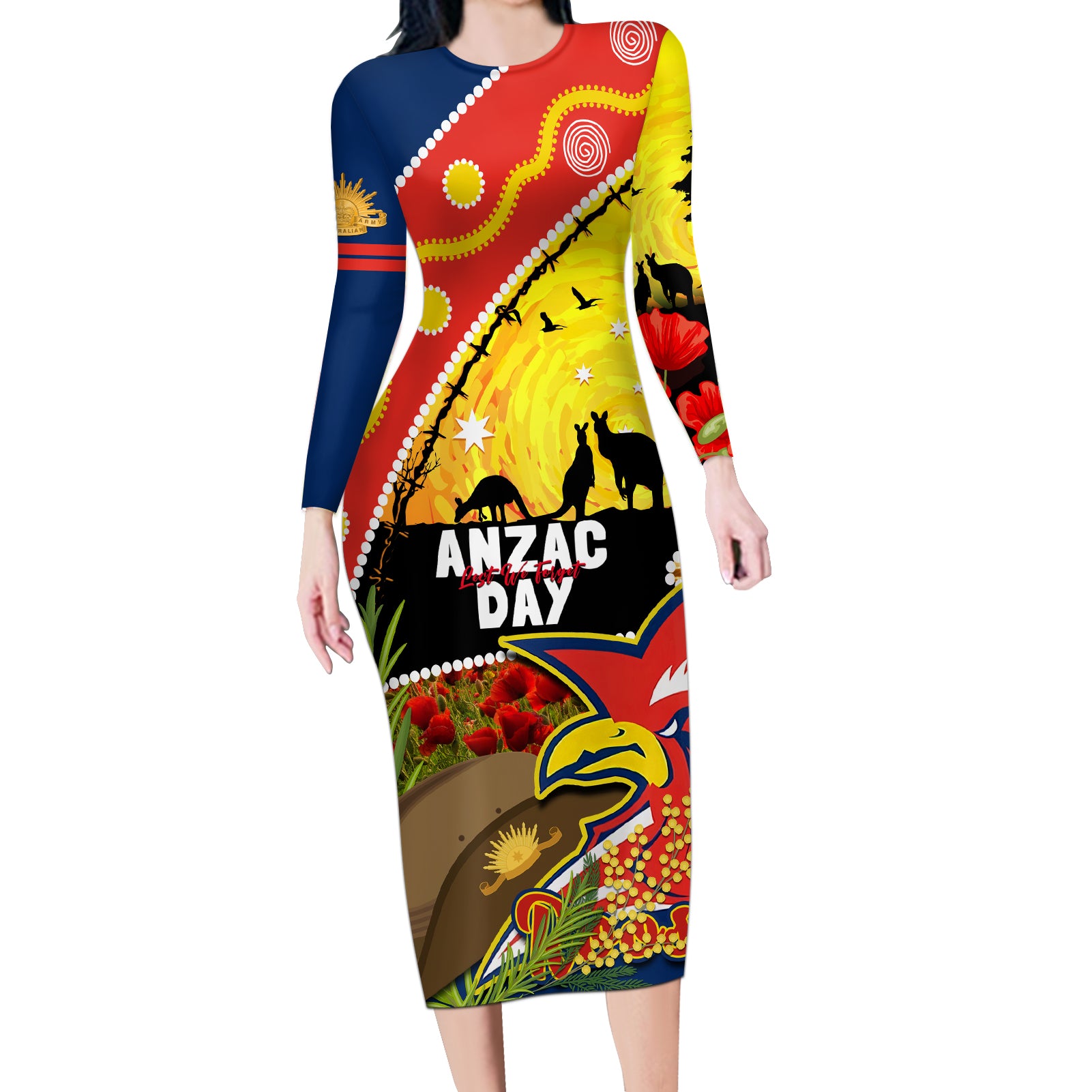 Roosters ANZAC Day Long Sleeve Bodycon Dress Rosemary Starring Night Style