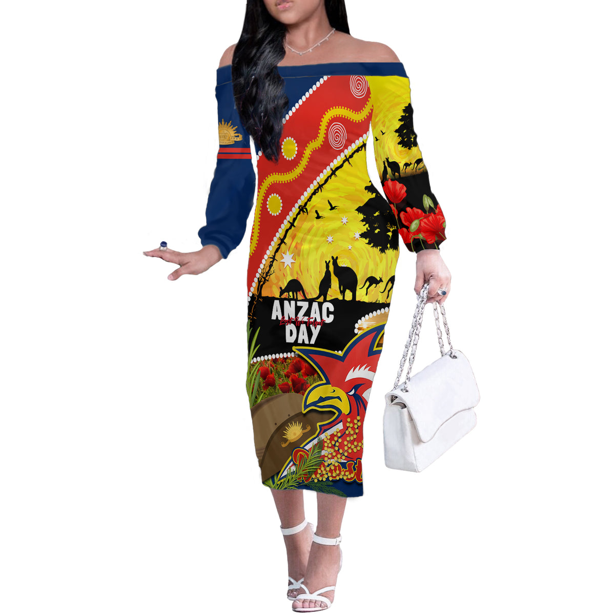 Roosters ANZAC Day Off The Shoulder Long Sleeve Dress Rosemary Starring Night Style