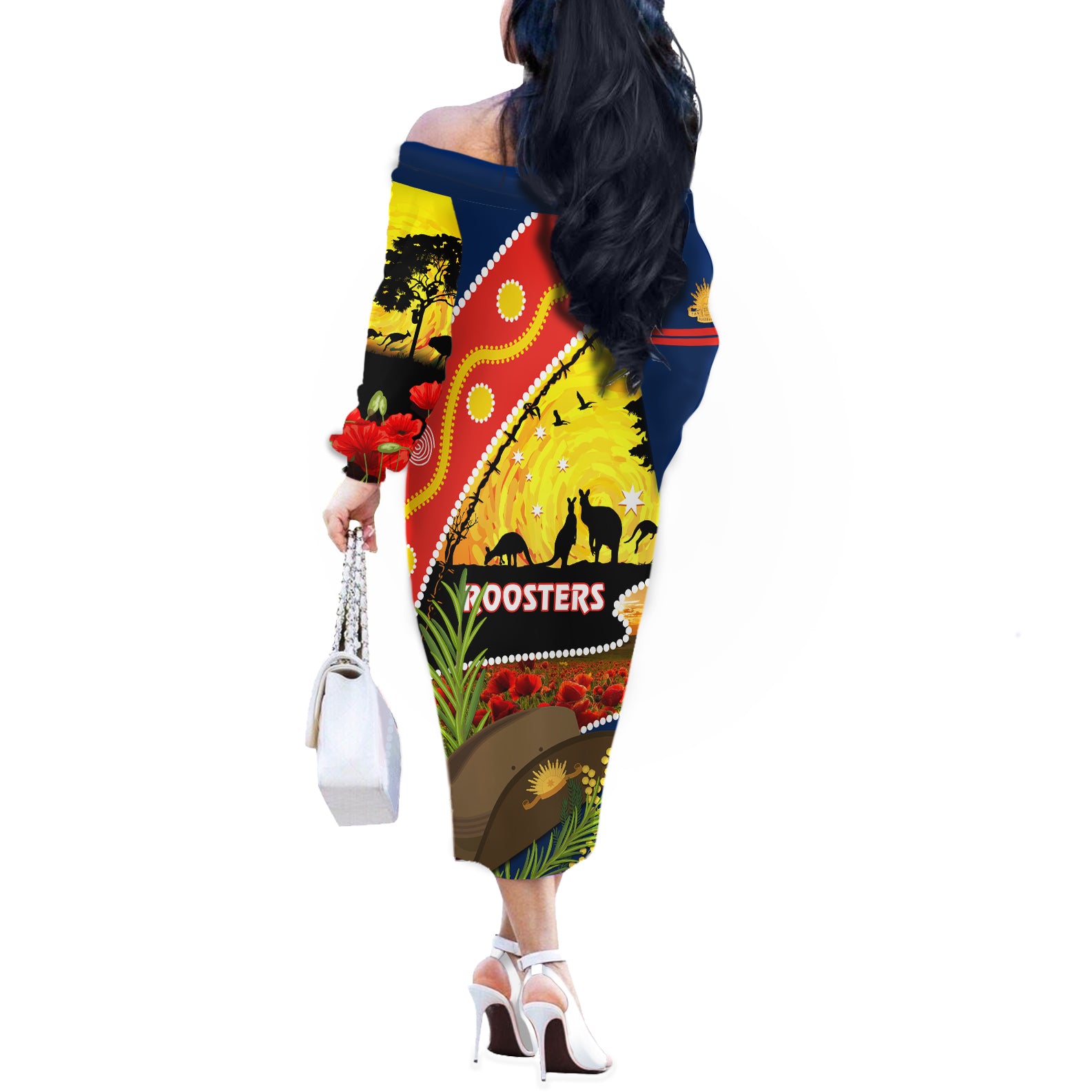 Roosters ANZAC Day Off The Shoulder Long Sleeve Dress Rosemary Starring Night Style