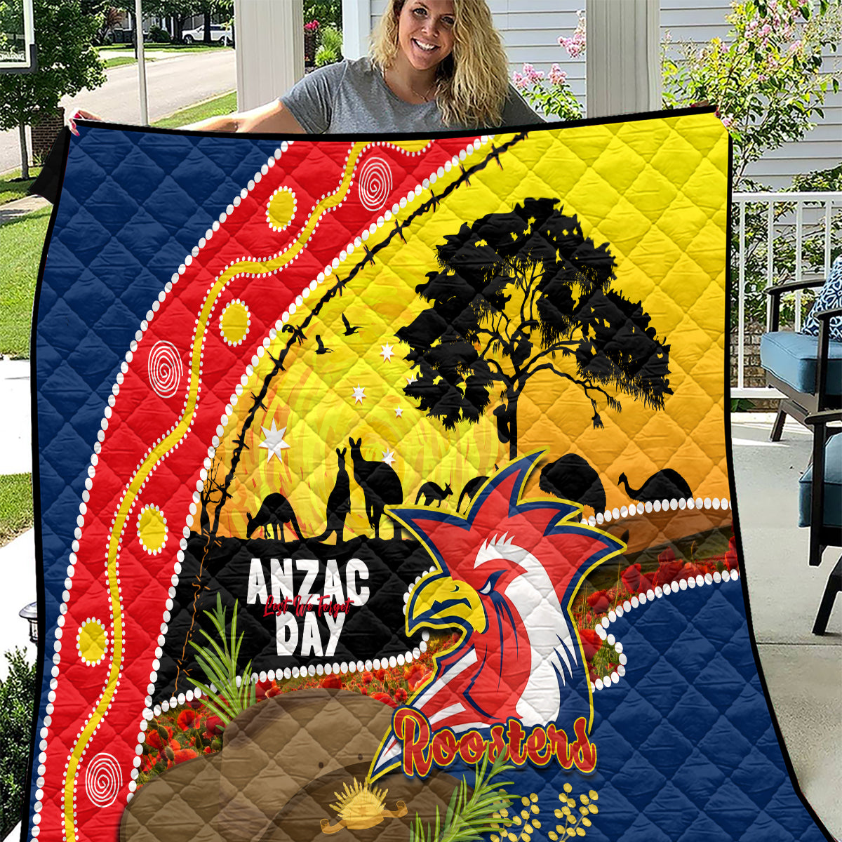 Roosters ANZAC Day Quilt Rosemary Starring Night Style