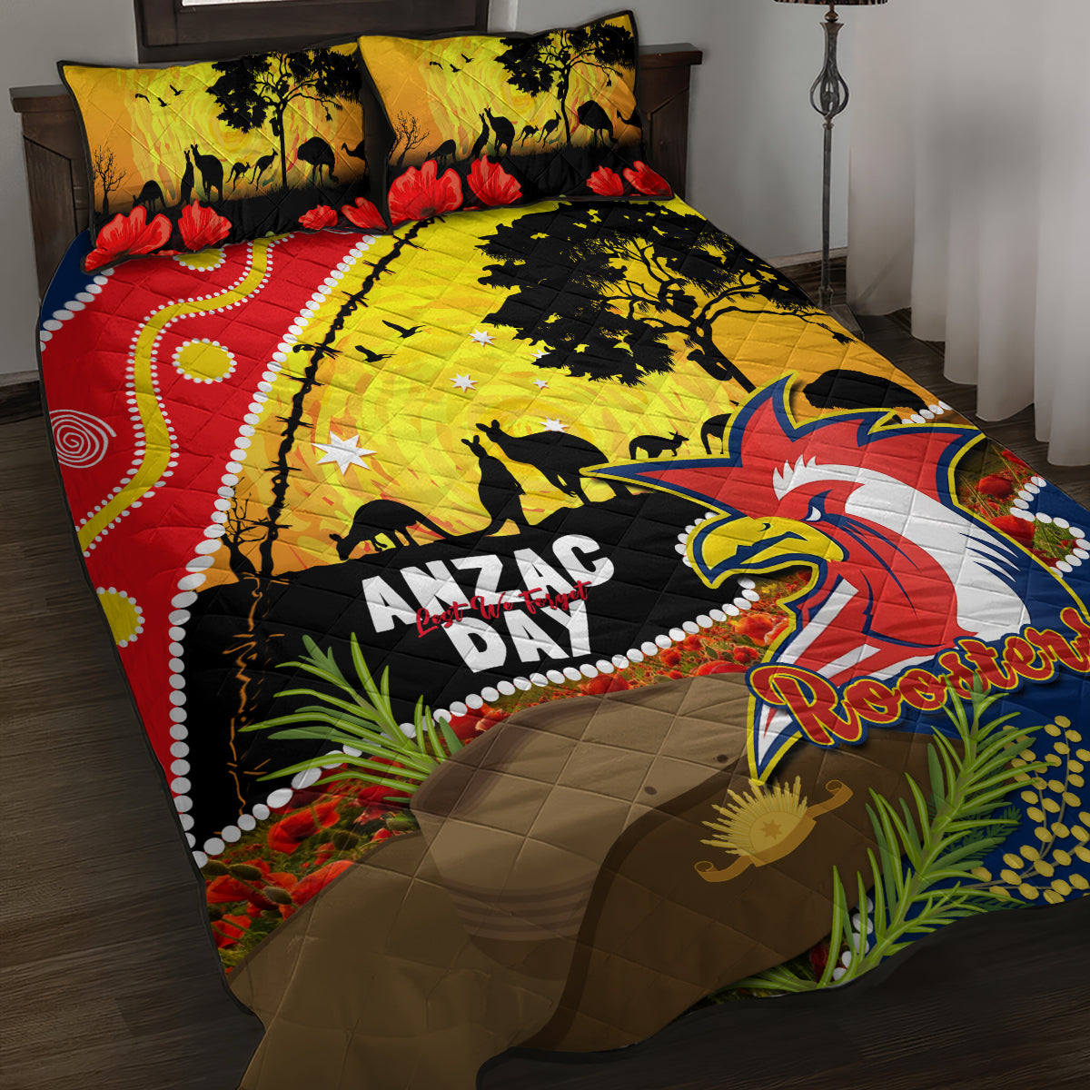 Roosters ANZAC Day Quilt Bed Set Rosemary Starring Night Style