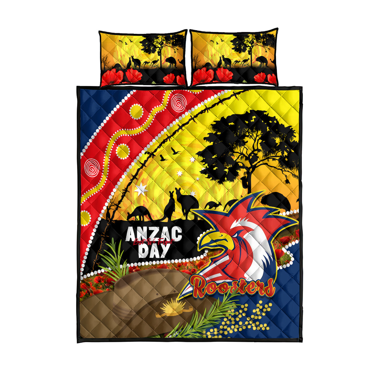 Roosters ANZAC Day Quilt Bed Set Rosemary Starring Night Style