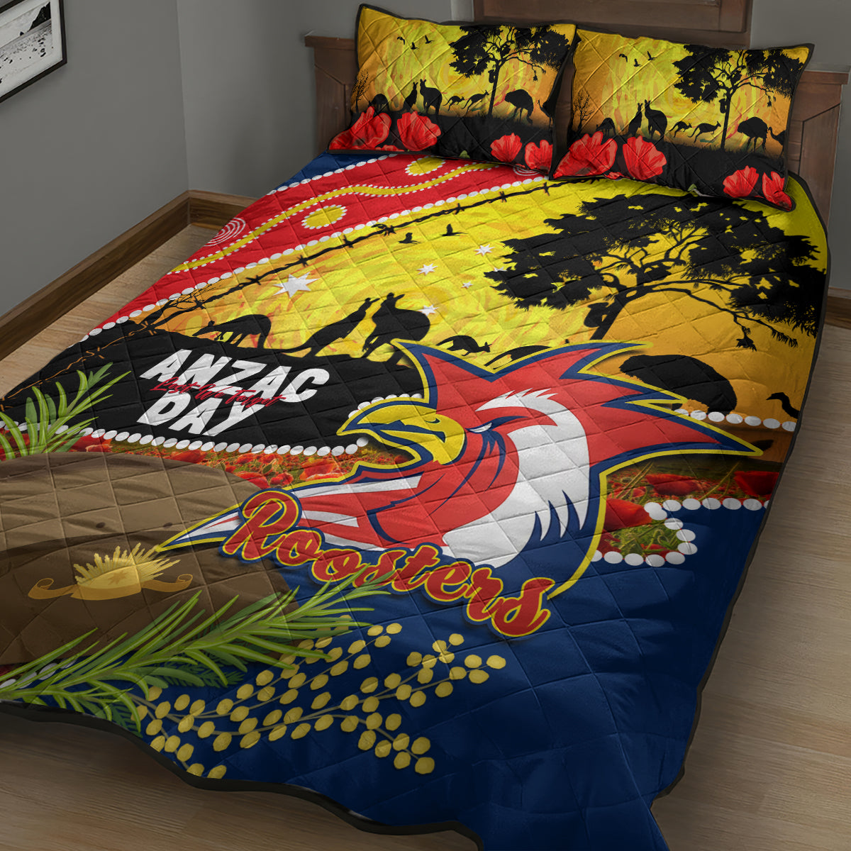 Roosters ANZAC Day Quilt Bed Set Rosemary Starring Night Style