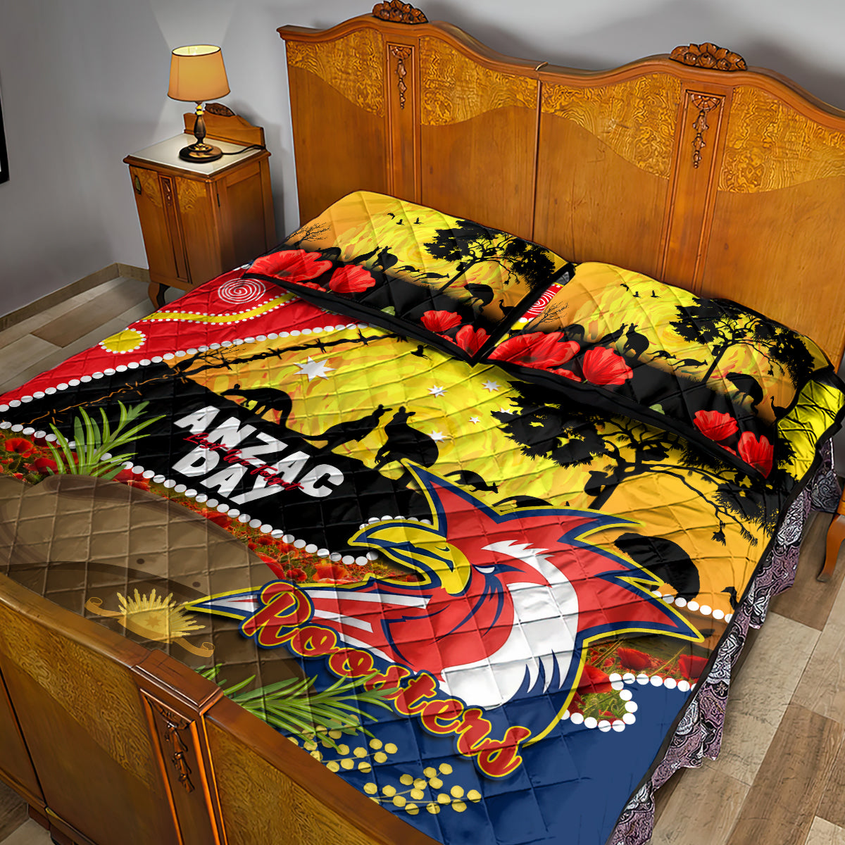 Roosters ANZAC Day Quilt Bed Set Rosemary Starring Night Style