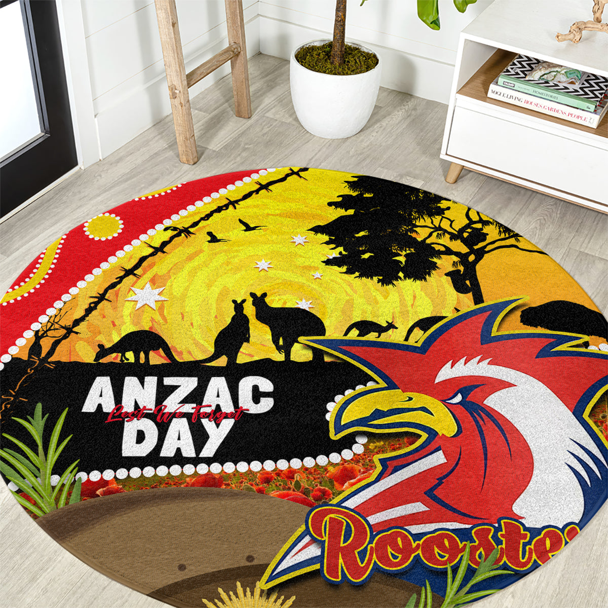 Roosters ANZAC Day Round Carpet Rosemary Starring Night Style