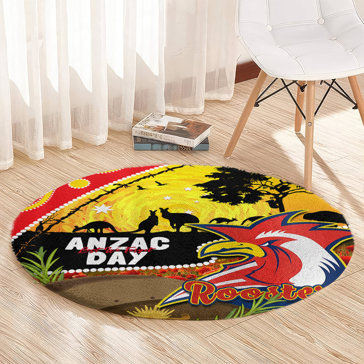 Roosters ANZAC Day Round Carpet Rosemary Starring Night Style