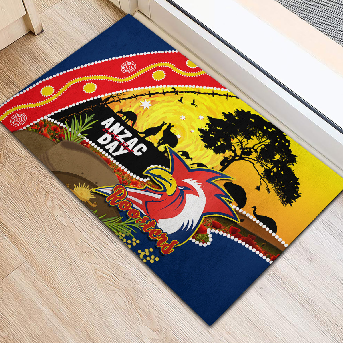 Roosters ANZAC Day Rubber Doormat Rosemary Starring Night Style
