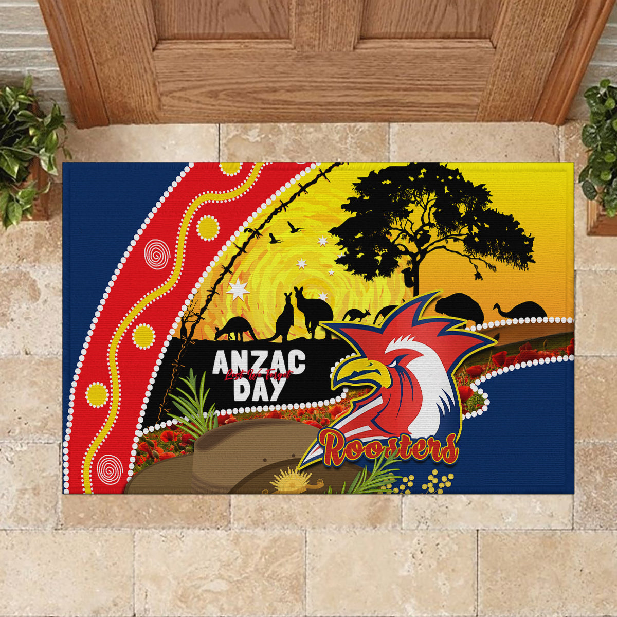 Roosters ANZAC Day Rubber Doormat Rosemary Starring Night Style