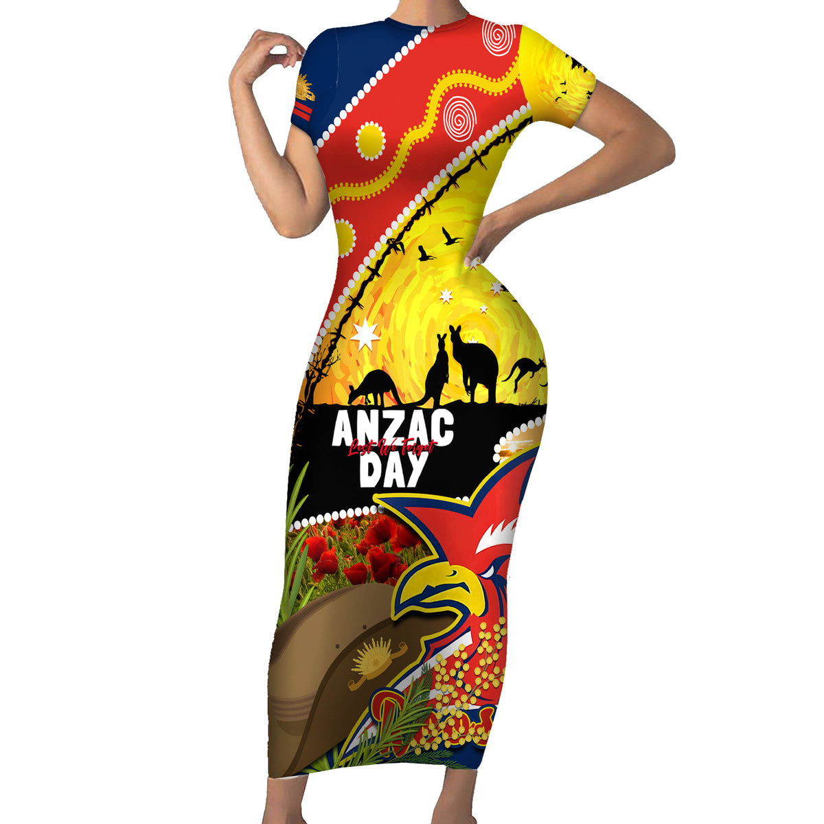 Roosters ANZAC Day Short Sleeve Bodycon Dress Rosemary Starring Night Style