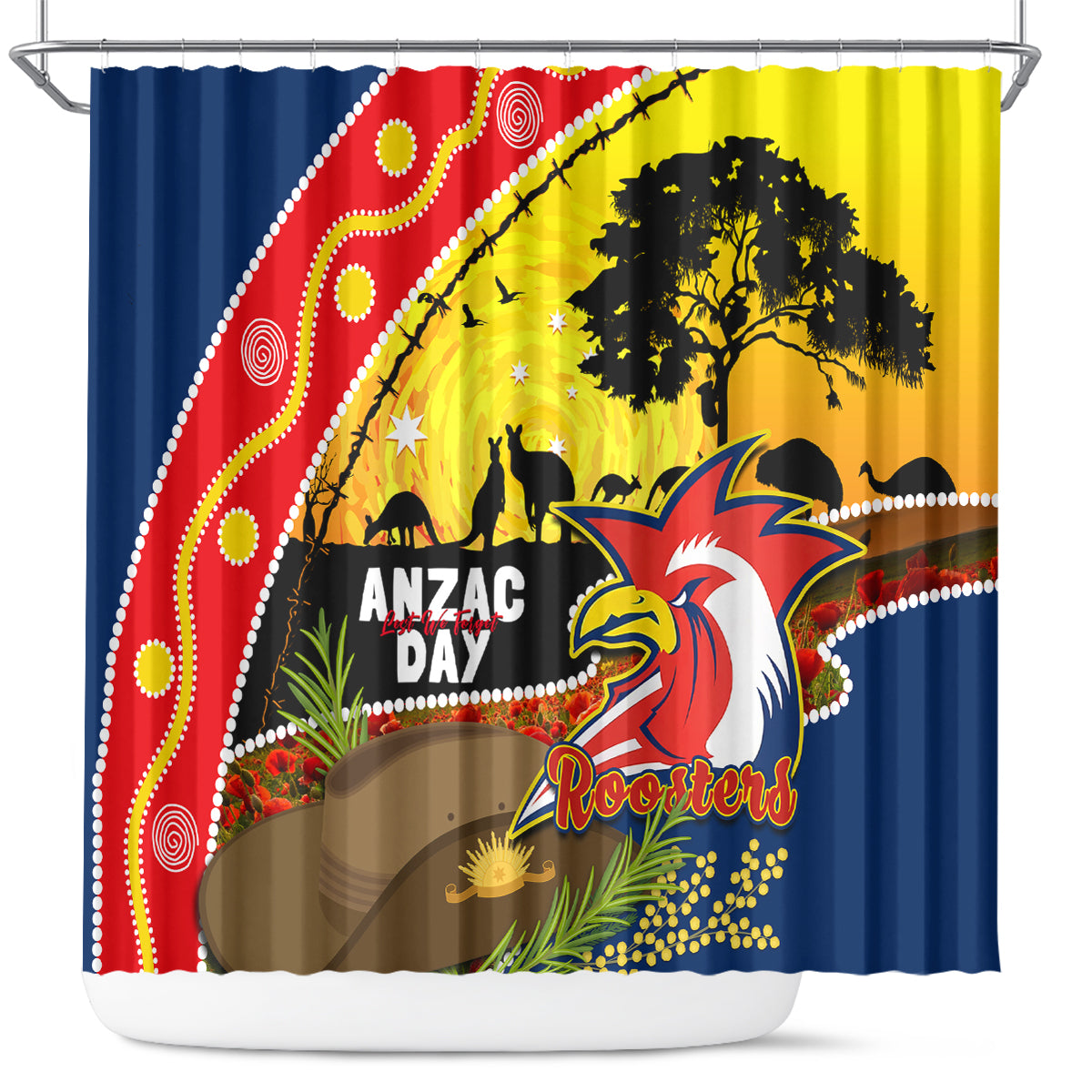 Roosters ANZAC Day Shower Curtain Rosemary Starring Night Style
