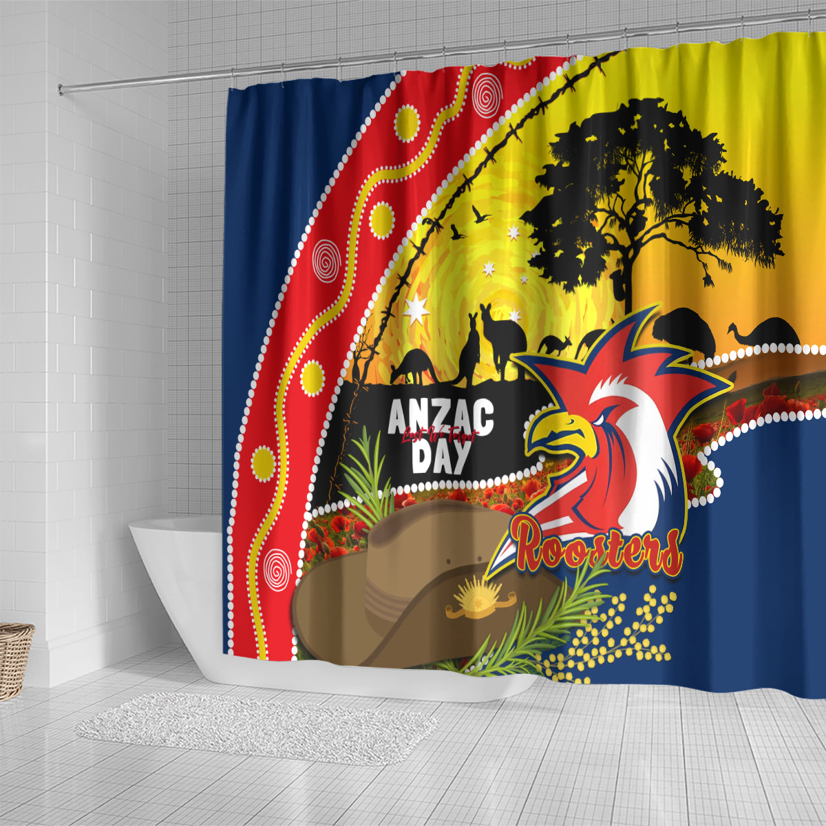 Roosters ANZAC Day Shower Curtain Rosemary Starring Night Style