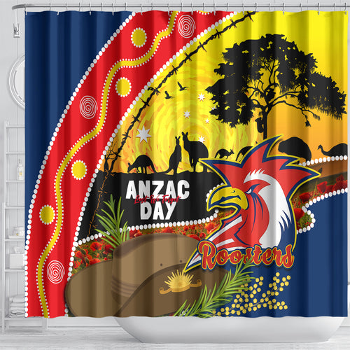 Roosters ANZAC Day Shower Curtain Rosemary Starring Night Style
