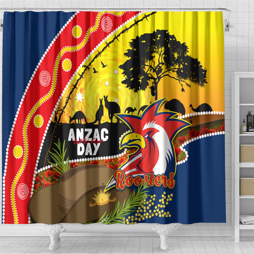 Roosters ANZAC Day Shower Curtain Rosemary Starring Night Style
