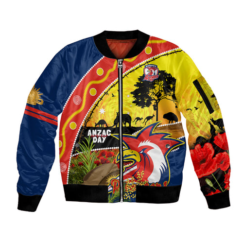 Roosters ANZAC Day Sleeve Zip Bomber Jacket Rosemary Starring Night Style