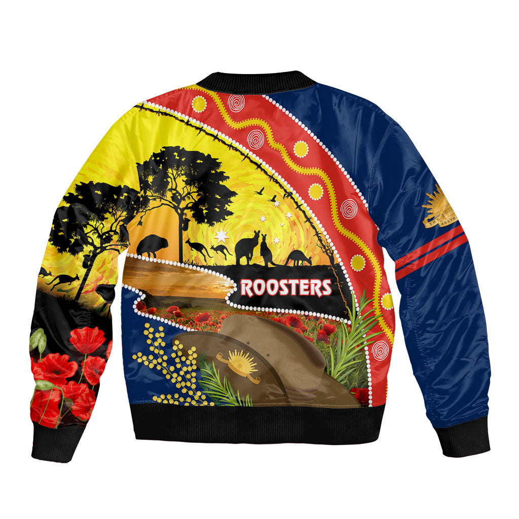 Roosters ANZAC Day Sleeve Zip Bomber Jacket Rosemary Starring Night Style